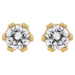 14K Yellow Gold 2.0 Carat Round Diamond Crown Stud Earrings