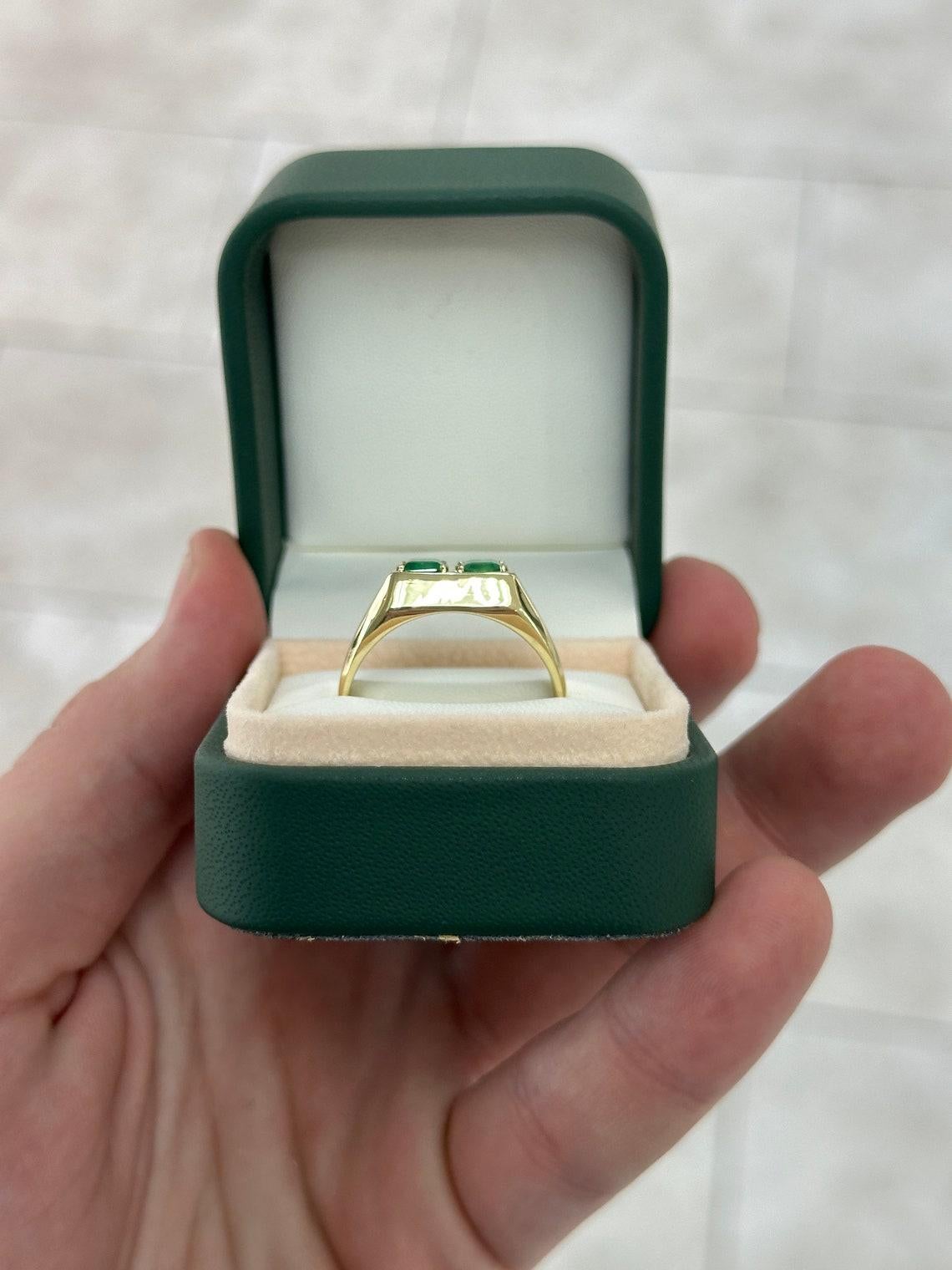 14K Gold 2.03tcw Emerald Cut Duo Men's Ring, Chunky Bezel Vertically Set Unisex For Sale 4