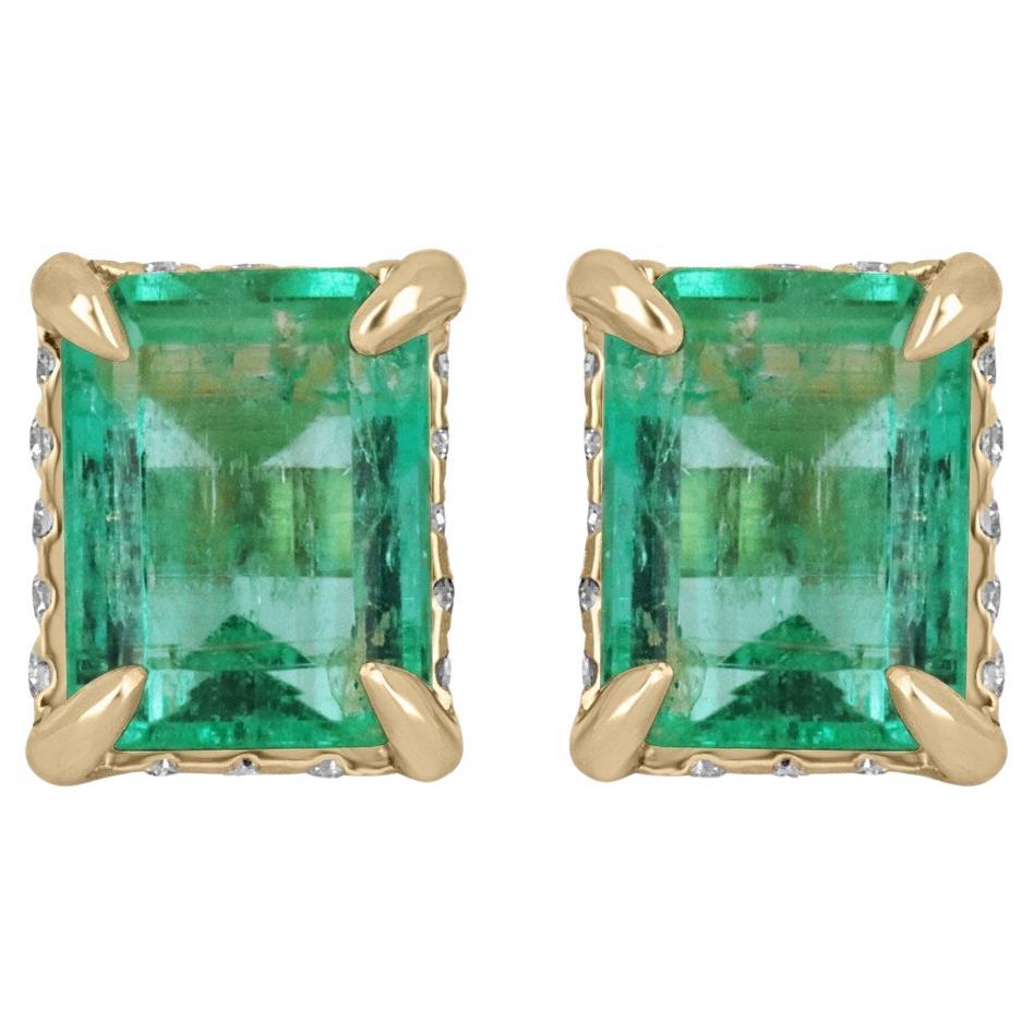 14K Gold 2.03tcw Emerald & Diamond Accent Stud Earrings Emerald Solitaire Studs