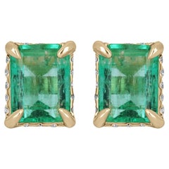Pendientes de oro de 14 quilates con acento de esmeralda y diamante de 2,03 qt Pendientes con solitario de esmeralda