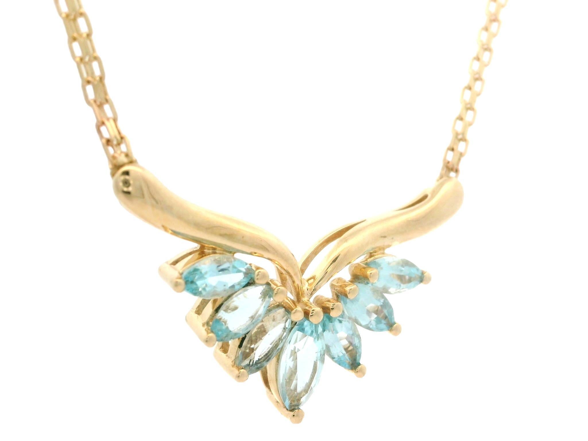 14k Gold 2.0ctw Marquise Swiss Blue Topaz V Spray Pendant Bismark Chain Necklace 1