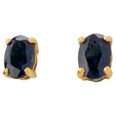 No Reserve- 14K Gold 2.15ct Blue Sapphire Classic Stud Earring