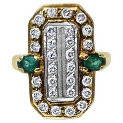 14k Gold, 2.20 Carat Diamond and Emerald Vintage Ring