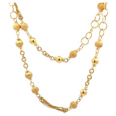 14k Gold 24" Textured Beads Multi Chain Curb Link Sections Unique Chain Necklace