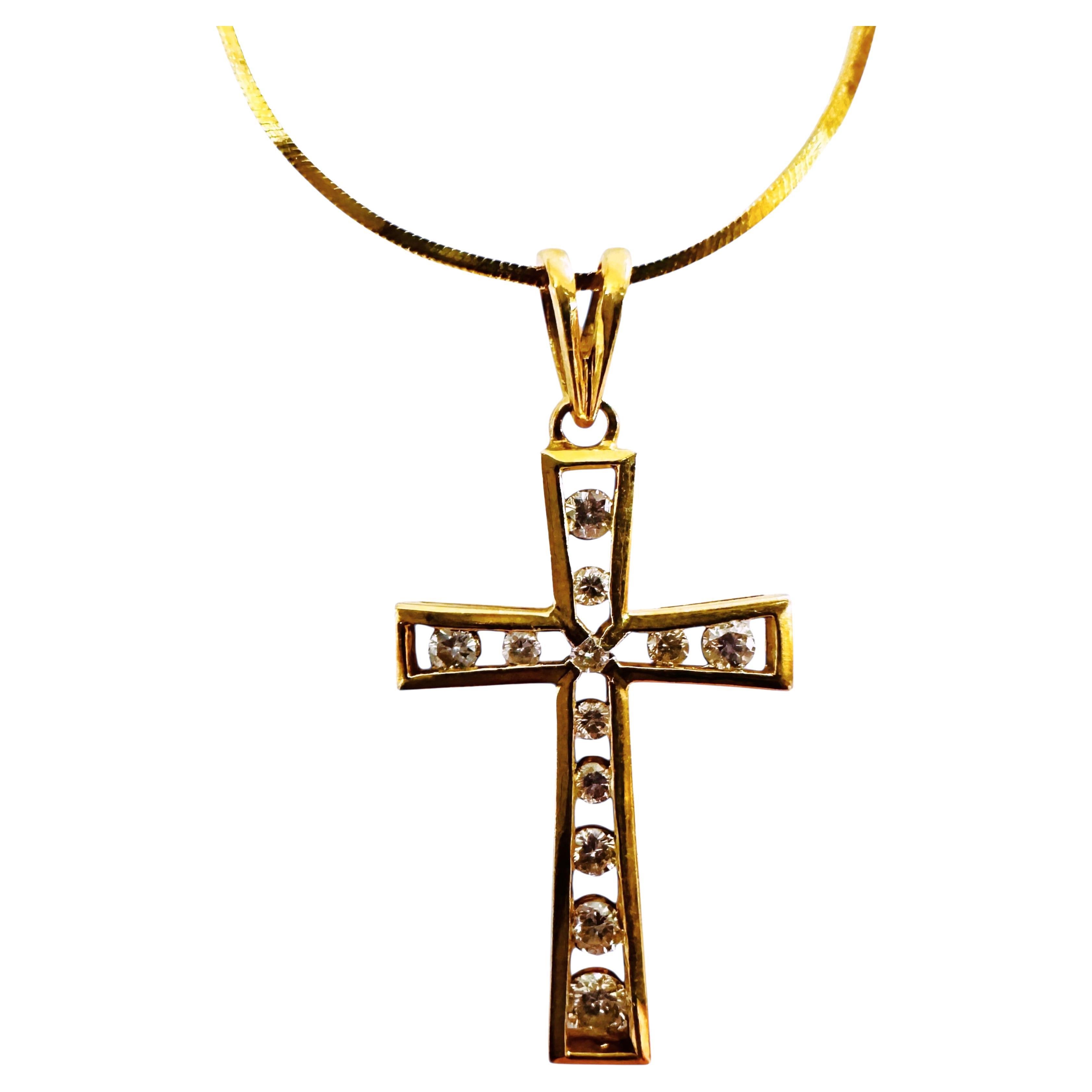 14k Gold .25 Carat Diamond Channel Set Cross Necklace On 18" 14k Italian Chain