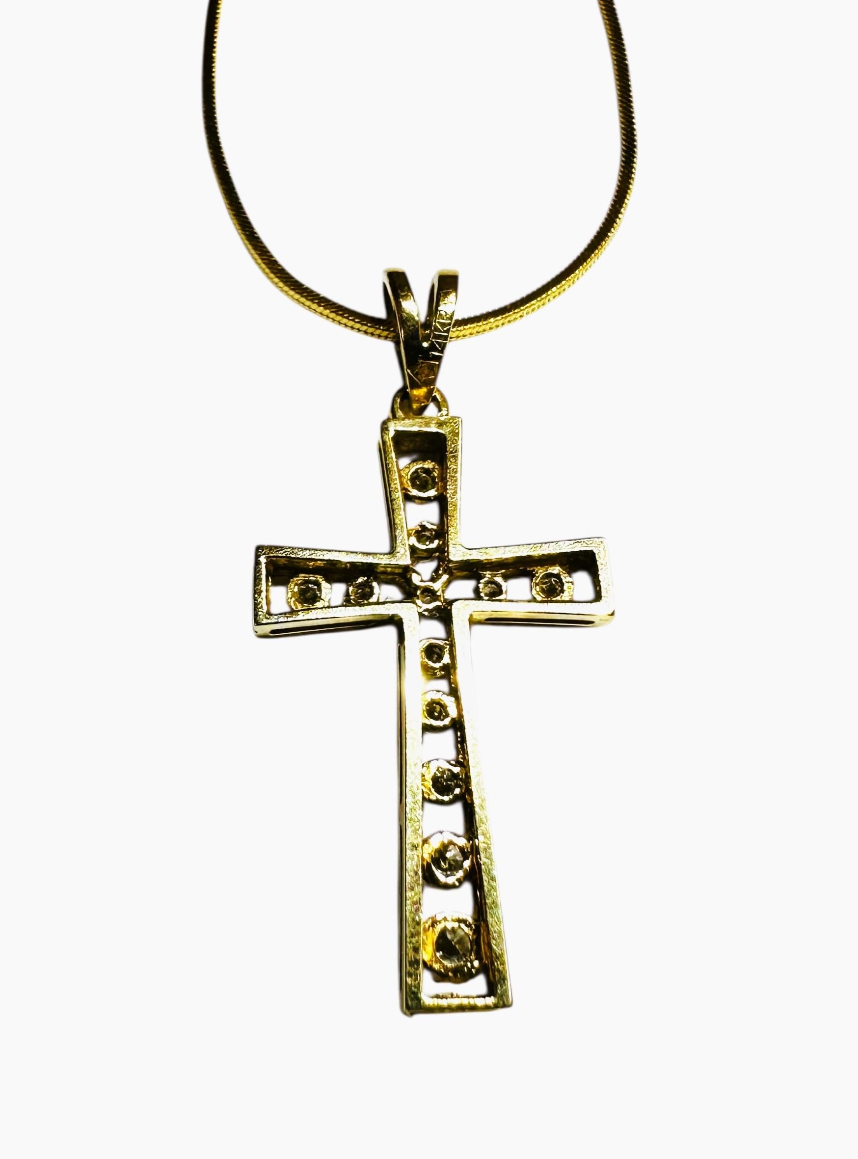 14k Gold .25 Carat Diamond Channel Set Cross Necklace w 18