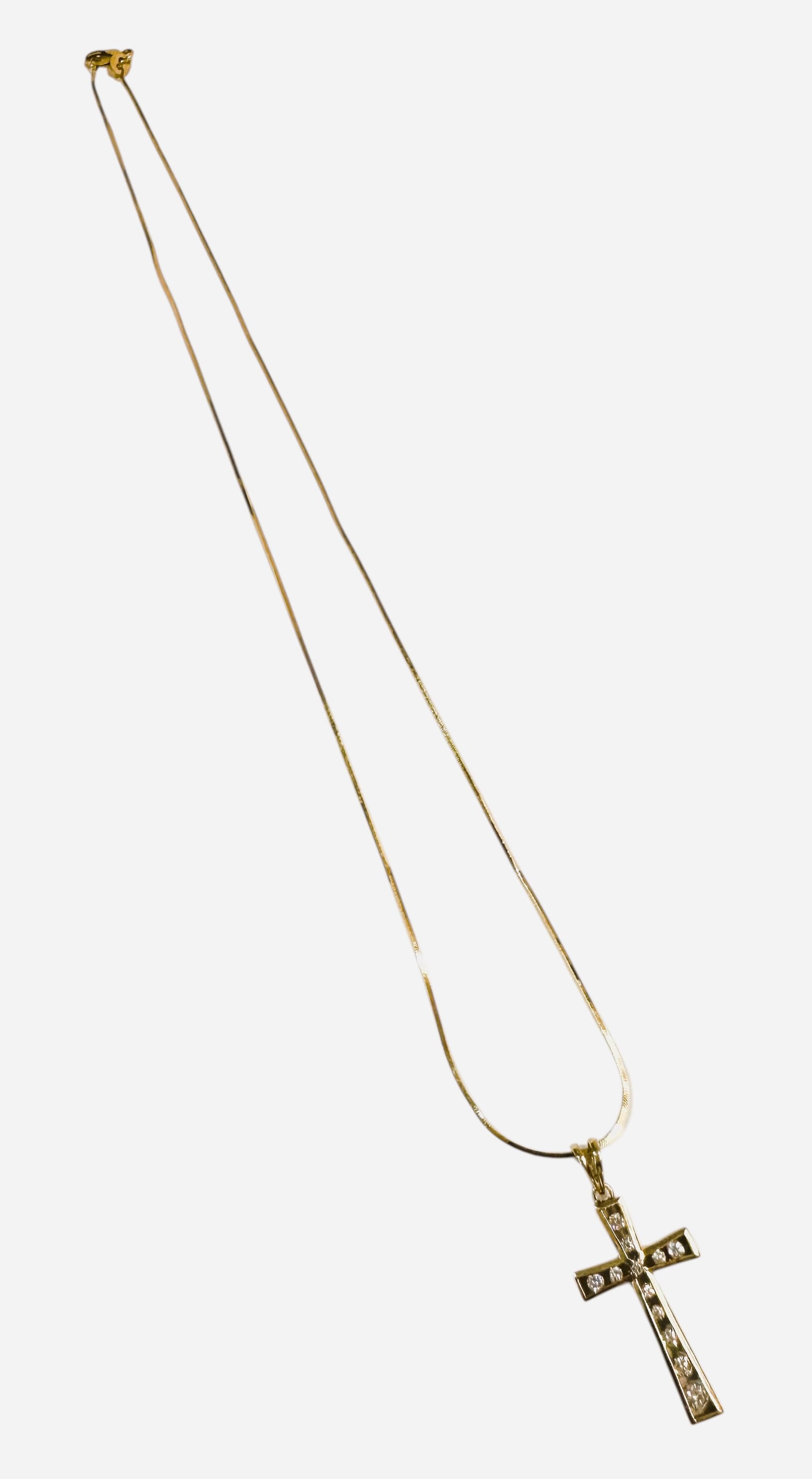 14k Gold .25 Carat Diamond Channel Set Cross Necklace w 18