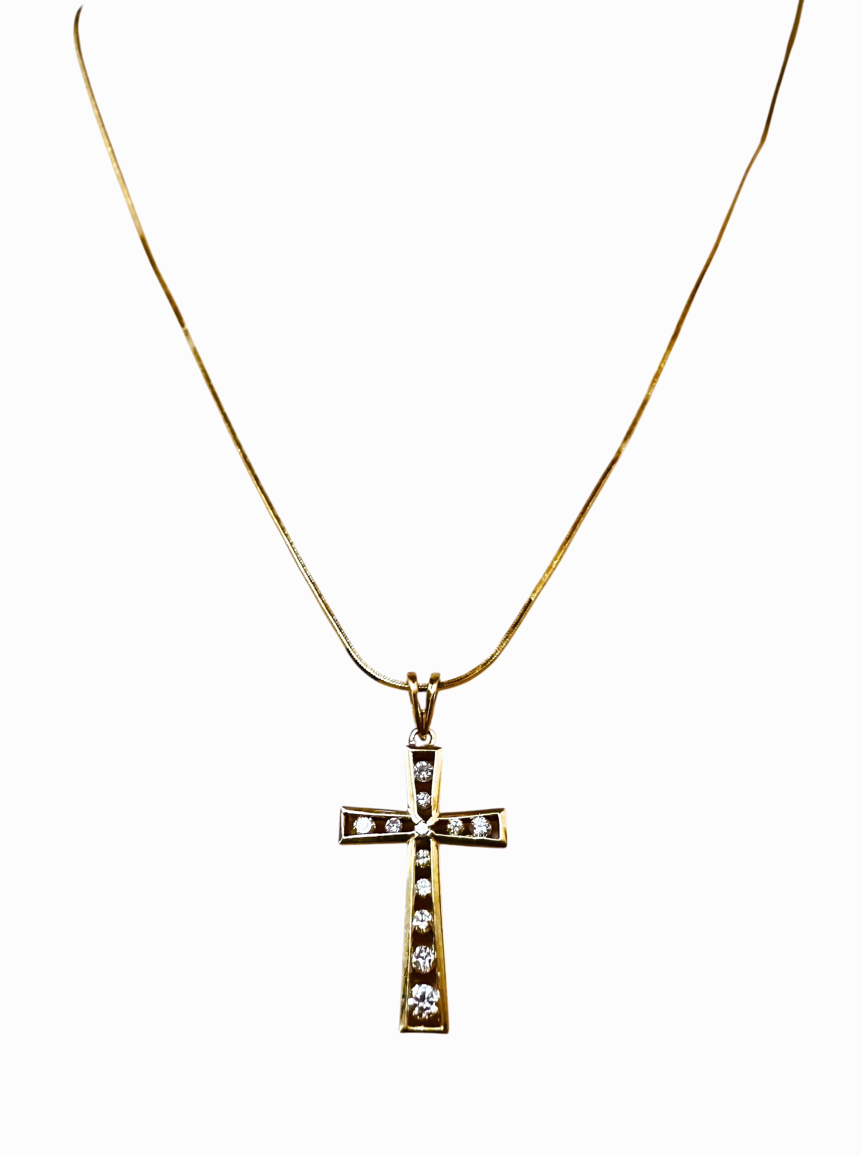14k Gold .25 Carat Diamond Channel Set Cross Necklace w 18