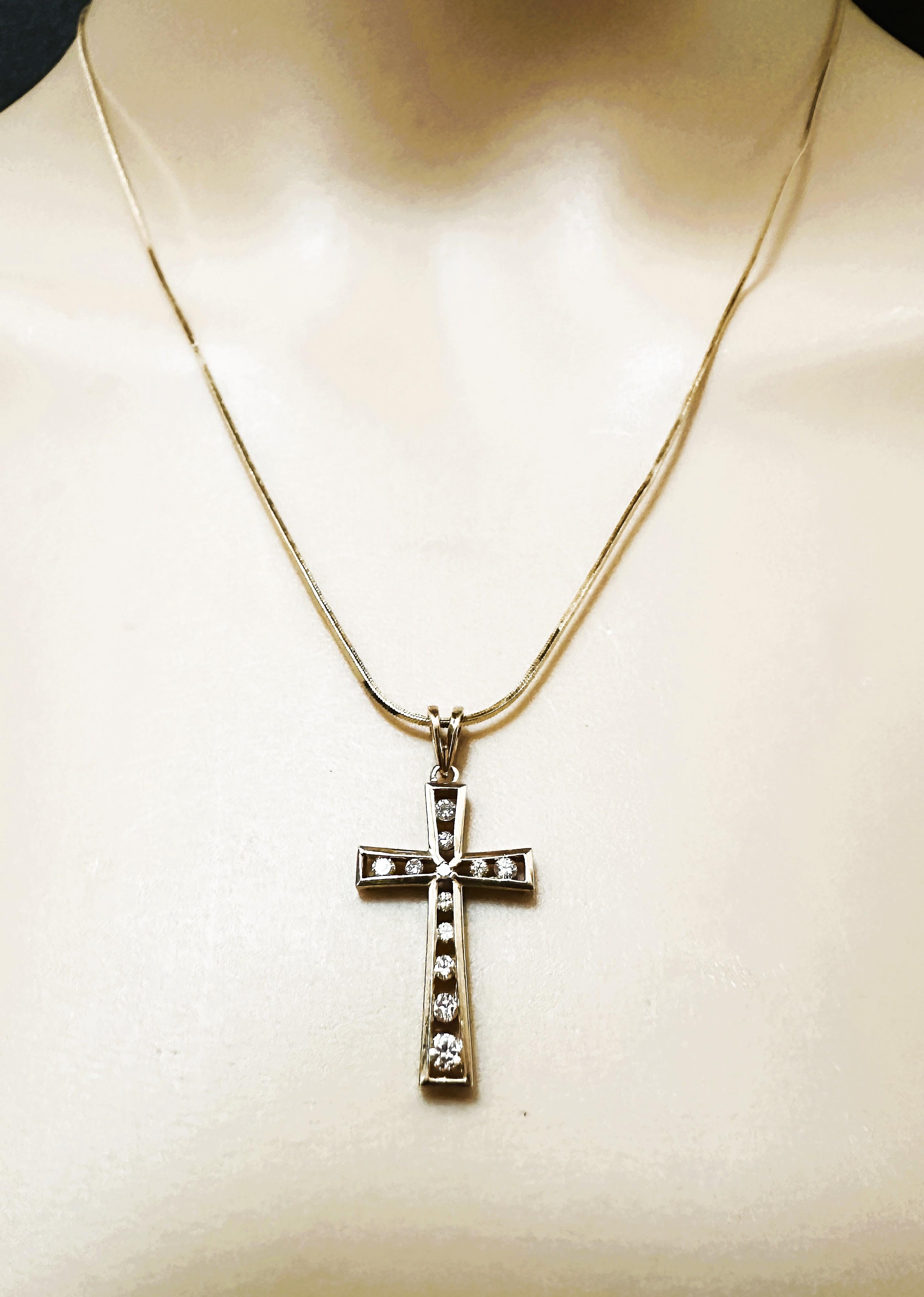  14k Gold .25 Carat Diamond Channel Set Cross Necklace w 18