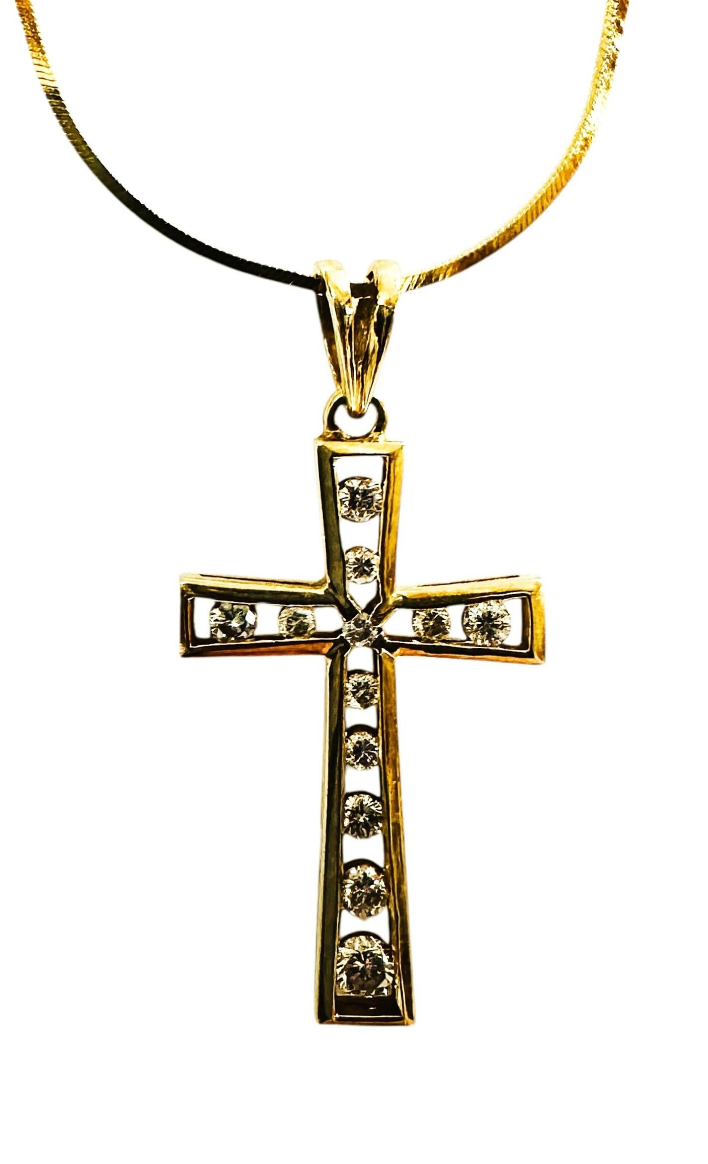 14k Gold .25 Carat Diamond Channel Set Cross Necklace w 18