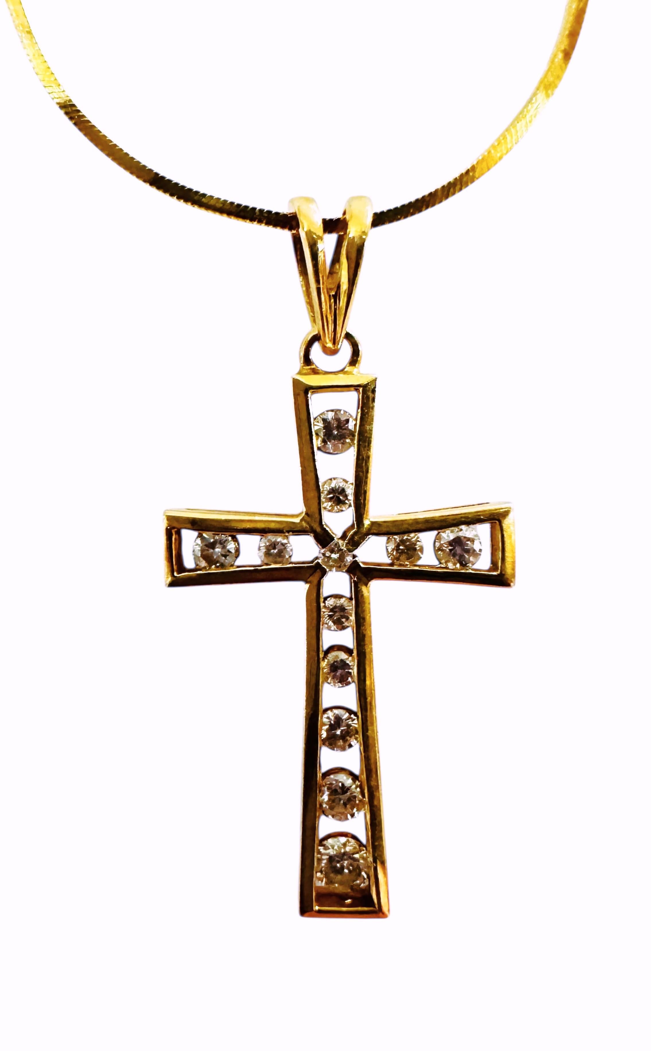 14k Gold .25 Carat Diamond Channel Set Cross Necklace w 18