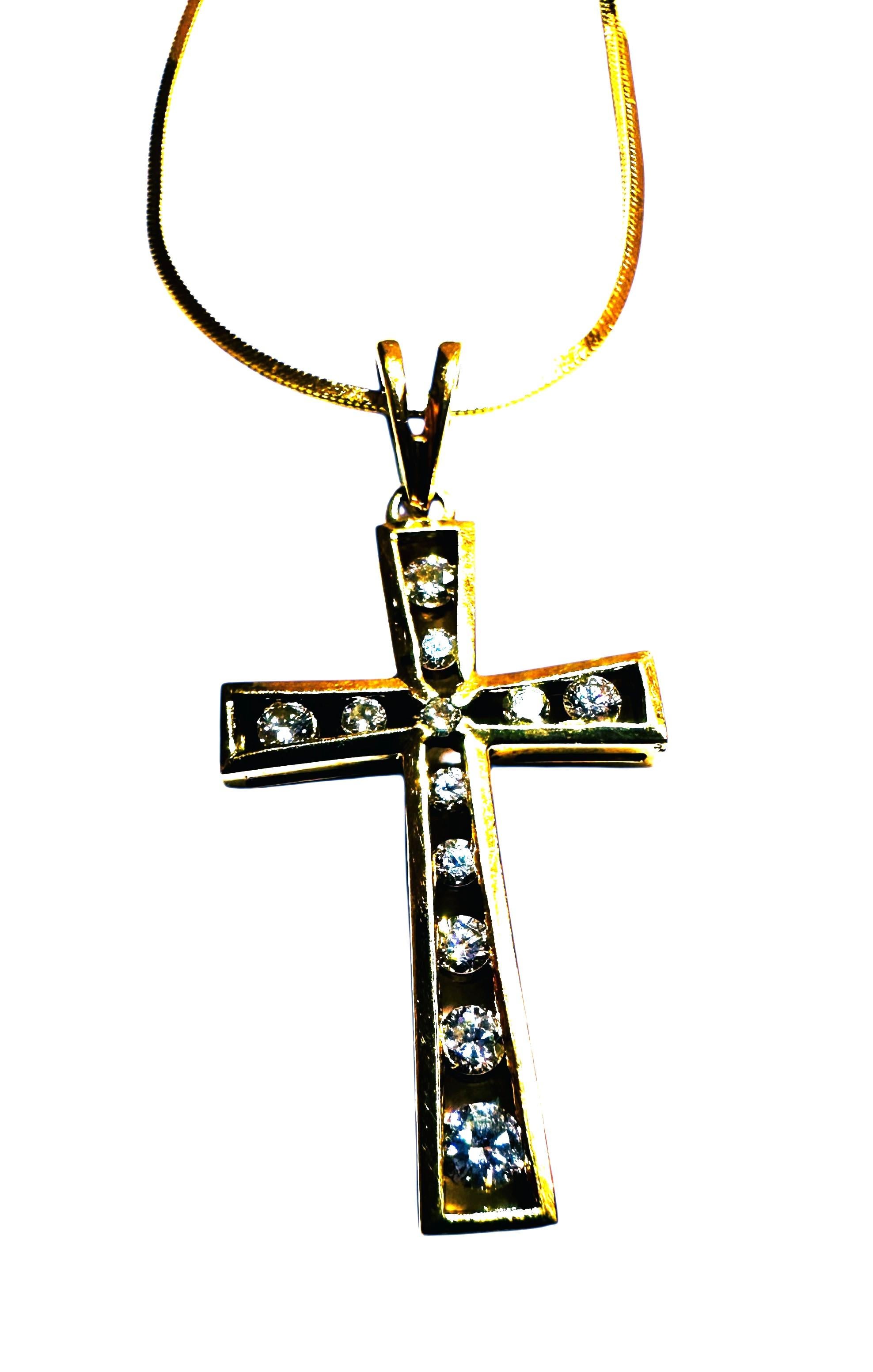 14k Gold .25 Carat Diamond Channel Set Cross Necklace w 18
