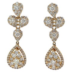 Elegant 14K Yellow Gold Dangle Earrings with 2.50 Carat Diamonds