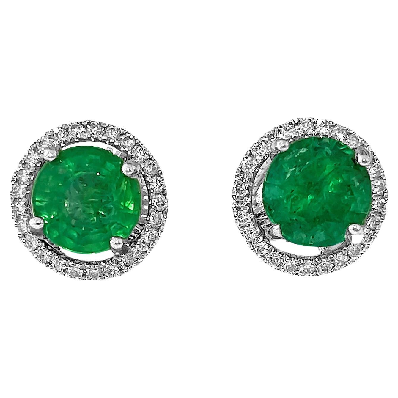 14k Gold 2.50 Carat Emerald Diamond Stud Earrings