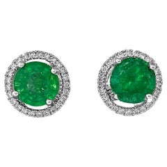 14k Gold 2.50 Carat Emerald Diamond Stud Earrings