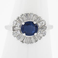 14k Gold 2.54ctw GIA Burma NO HEAT Oval Sapphire Baguette Diamond Ballerina Ring
