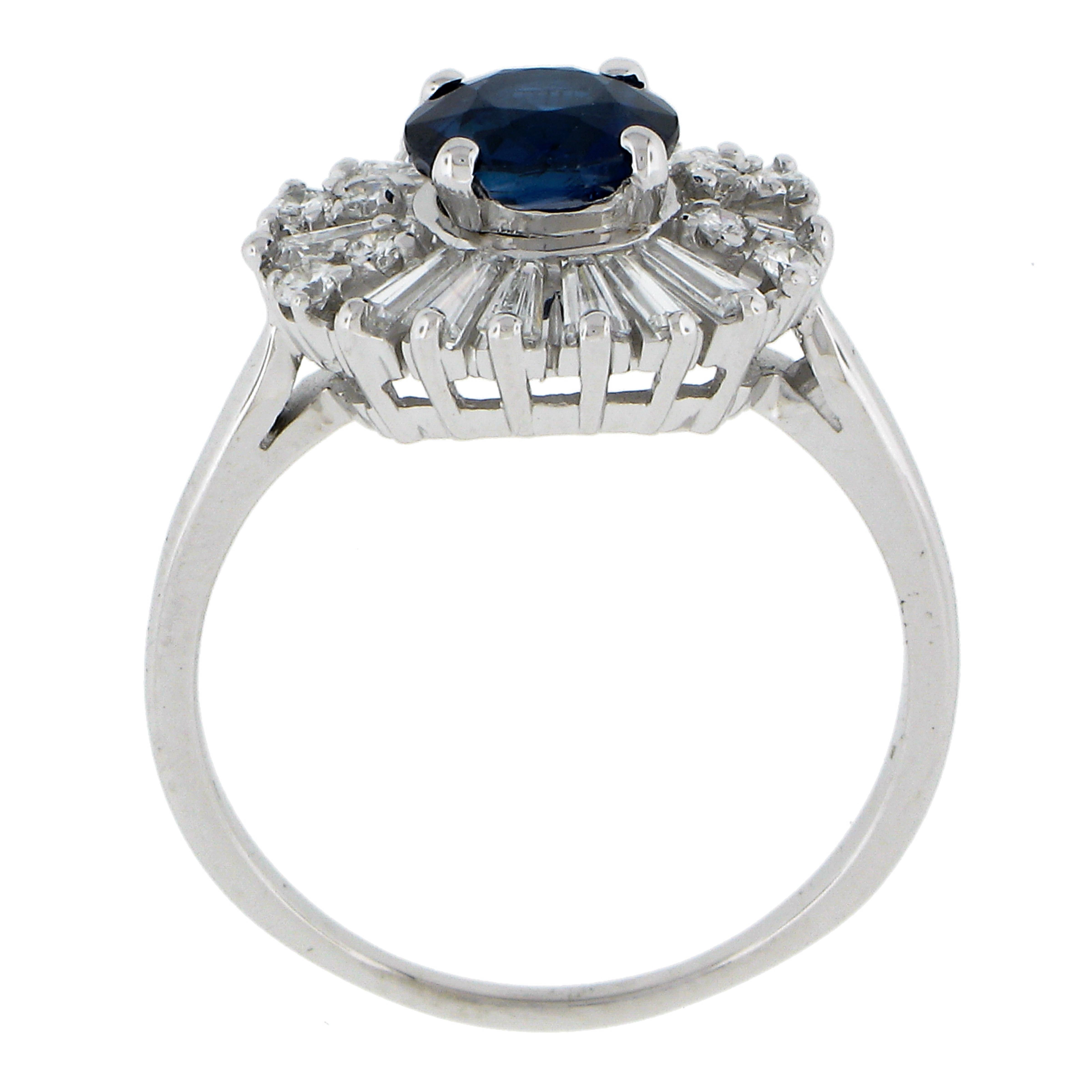 14k Gold 2.54ctw GIA Burma NO HEAT Oval Sapphire Baguette Diamond Ballerina Ring For Sale 3