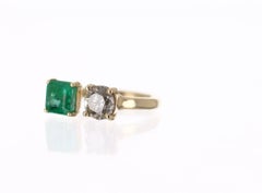 14K Gold 2.54tcw Zambian Emerald & Diamond Cuff Ring, Toi et Moi Statement Ring
