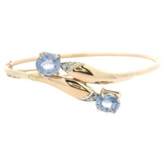14k Gold 2.55 Ceylon Periwinkle Sapphire & Diamond Hinged Bypass Bangle Bracelet