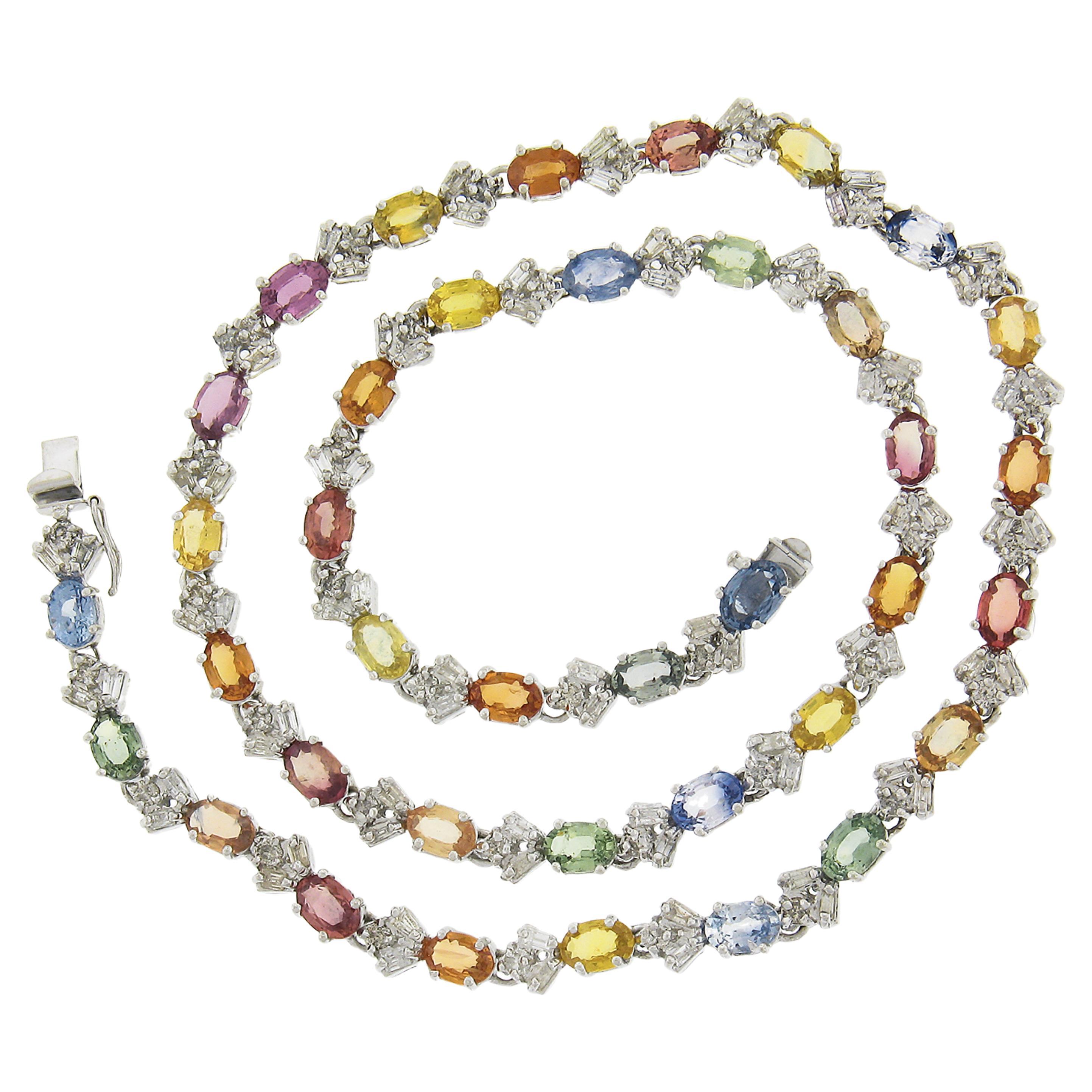 14k Gold 25.56ctw Multicolor Sapphire & Diamond 17" Line Link Chain Necklace
