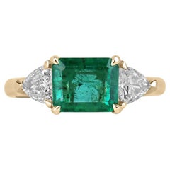 14K Gold 2.58tcw Emerald & Trillion Diamond Ring, East-West Three Stone