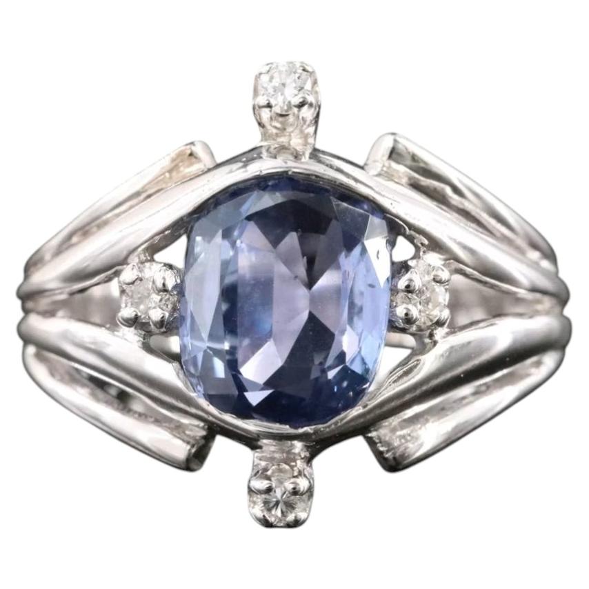 14K Gold 2.67 CT Unheated Sapphire and Diamond Ring with GIA Report For Sale