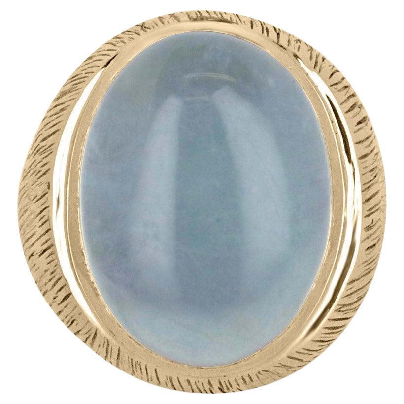 14K Gold 26,97 Karat Oval Cabochon Aquamarin Solitär Ring, Bluish-Gray Unisex