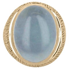 14K Gold 26.97ct Oval Cabochon Aquamarine Solitaire Ring, Bluish-Gray Unisex