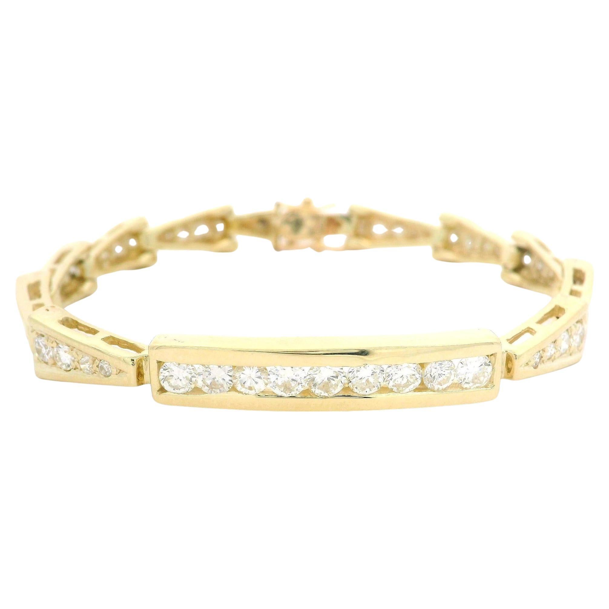 14k Gold 2.95ctw Fiery Brilliant Diamond Chevron Triangular Link ID Bracelet