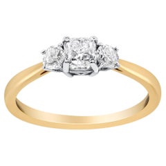 14K Gold 3/4 Carat Diamond Bostonian Style 3 Stone Engagement Ring - Ring Size 7
