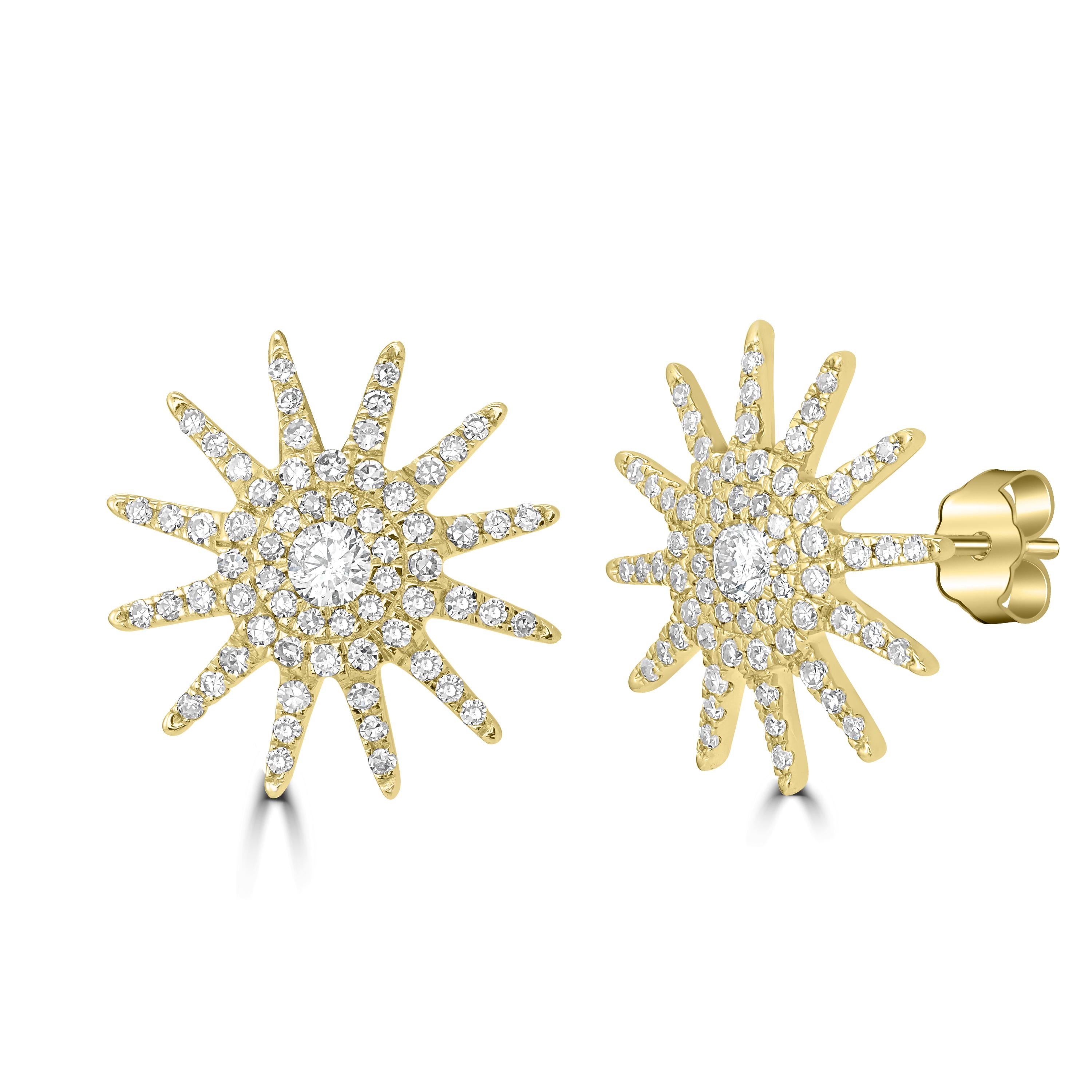 Shine bright in these stunning starburst earrings with genuine diamonds and 14k gold. These Luxle screw-back earrings include 0.41 carats of round single-cut and full-cut diamonds and feature Starburst designs.

Please follow the Luxury Jewels