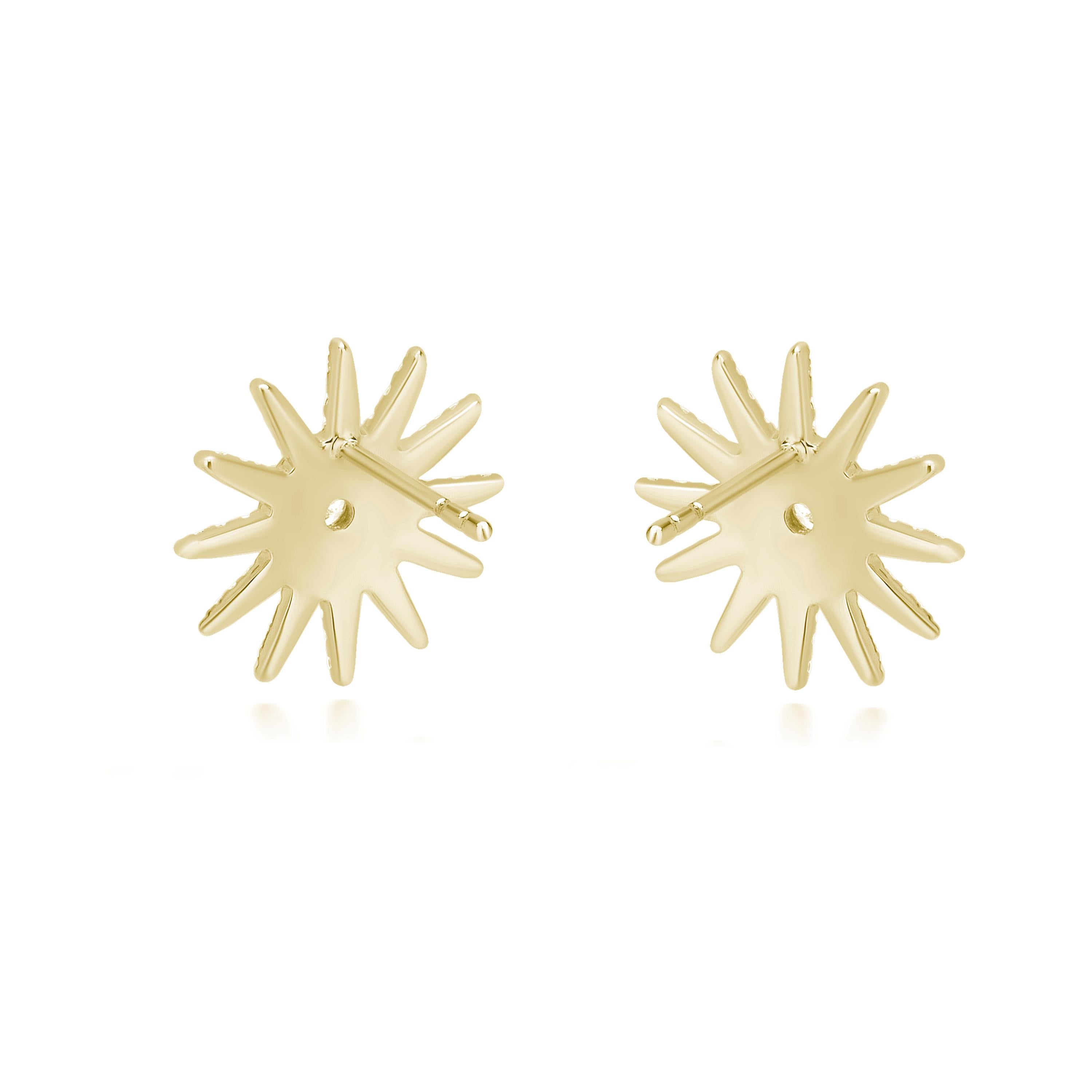 Round Cut Luxle 3/8 Cttw. Natural Diamond Starburst Stud Earrings in 14k Yellow Gold For Sale