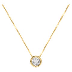 14k Gold 3 mm Karat Diamant-Halskette mit rundem Solitär-Diamant-Anhänger im Brillantschliff