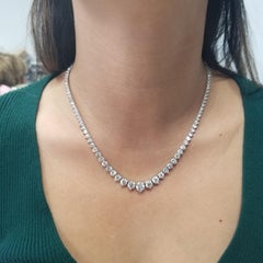 14k Gold 3 Prong Graduated Diamond Tennis "Riviera" Necklace 20.65ct EGL Center