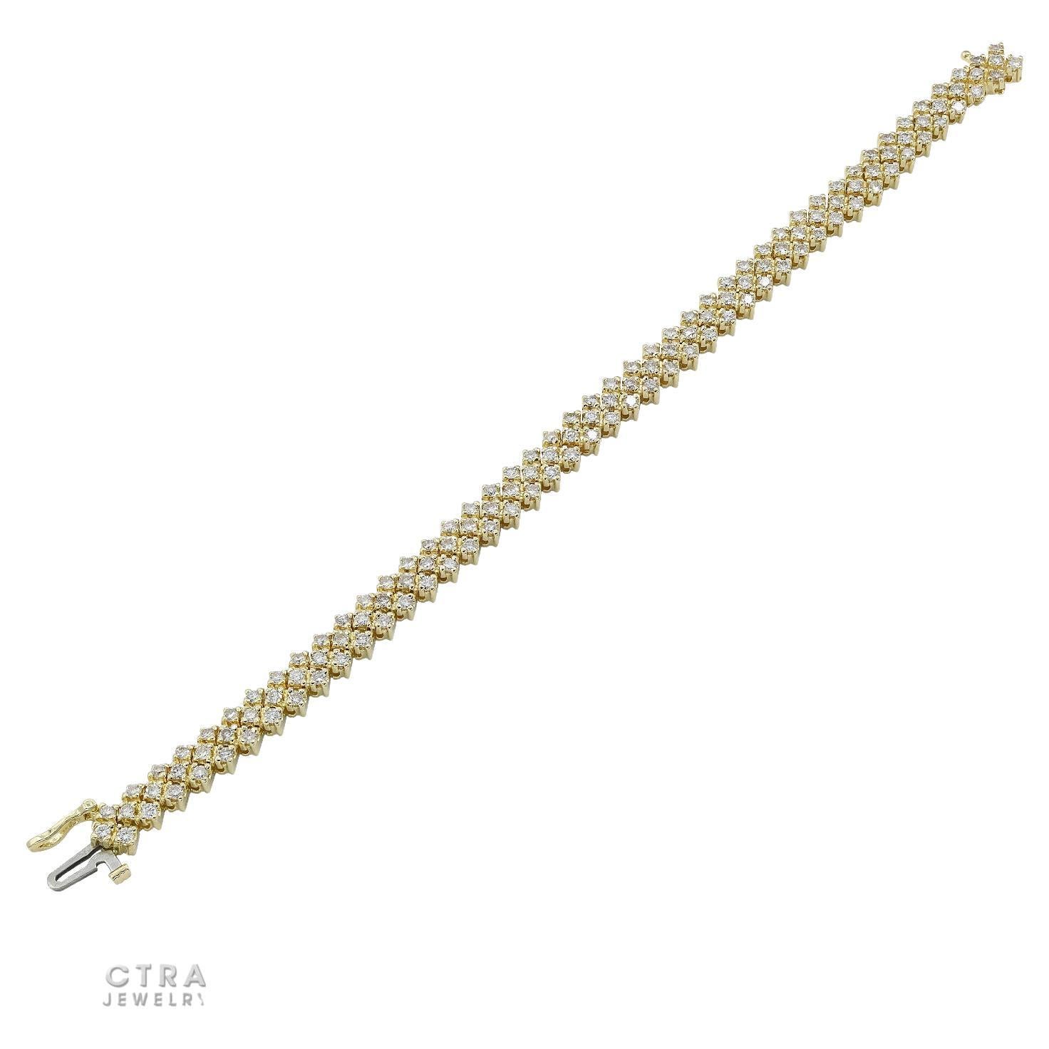 14k Gold 3-Row Diamond Bracelet For Sale