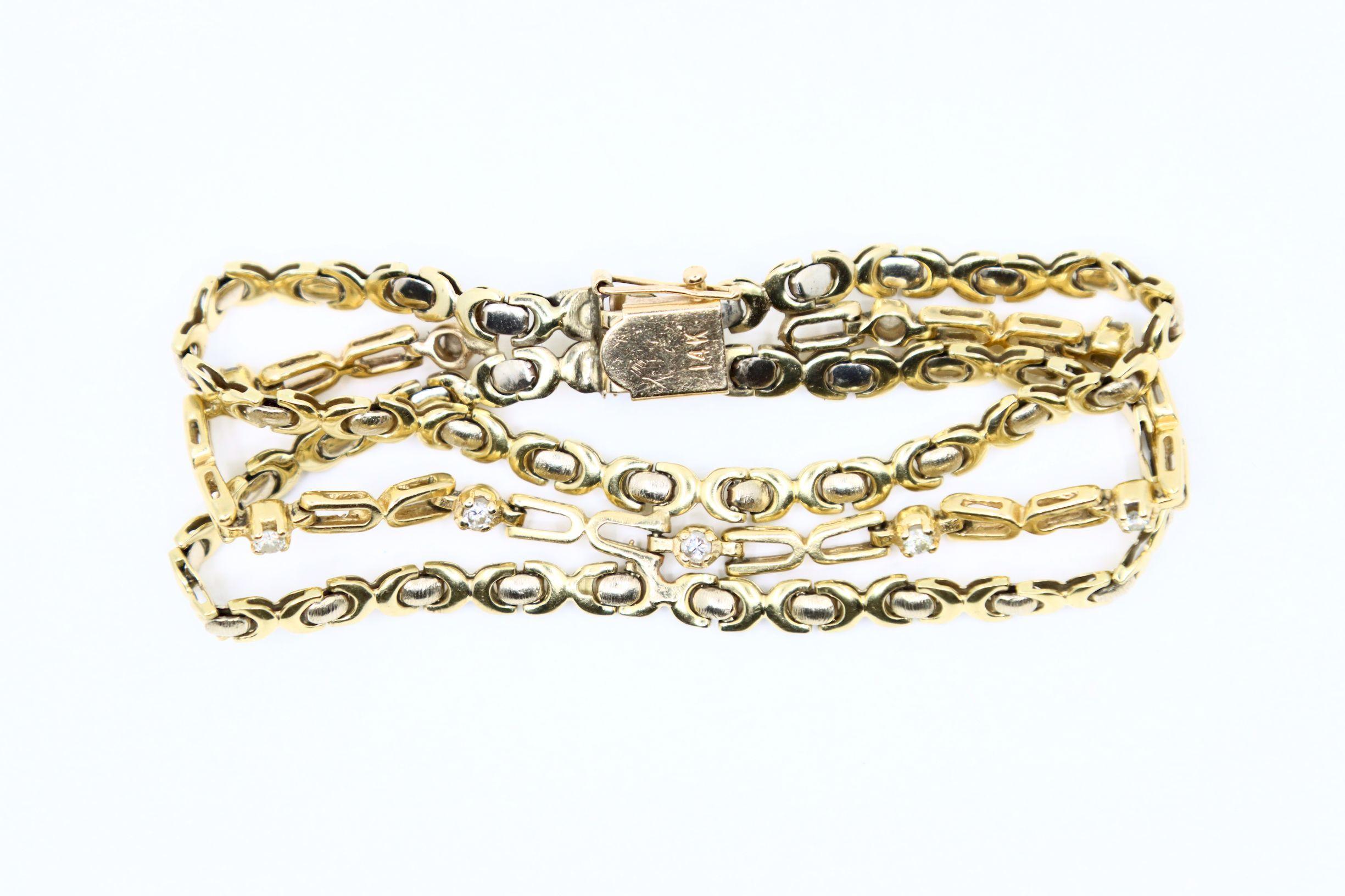 De las mujeres Pulsera de oro de 14 quilates con cadena de 3 diamantes en venta