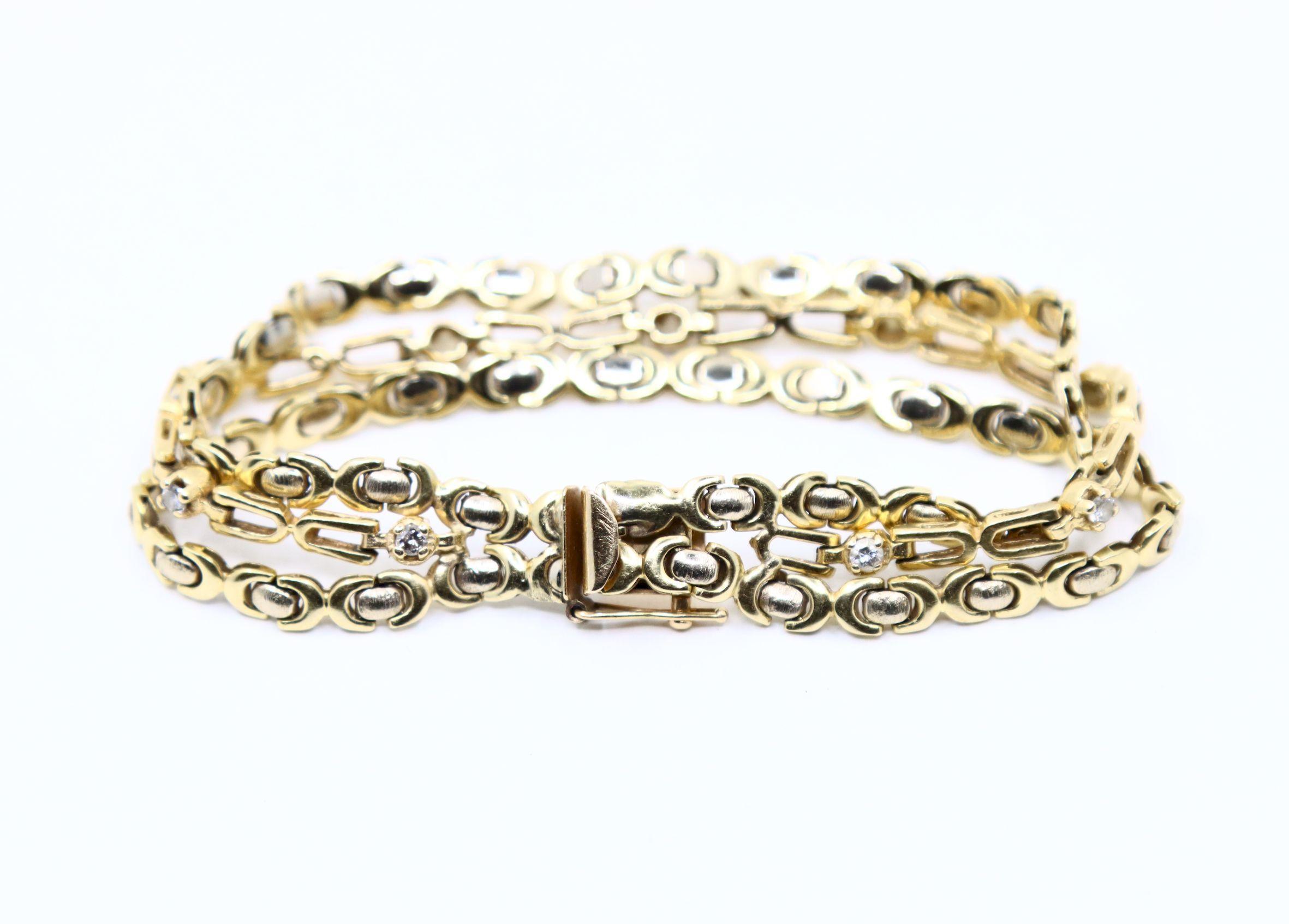 Pulsera de oro de 14 quilates con cadena de 3 diamantes en venta 1