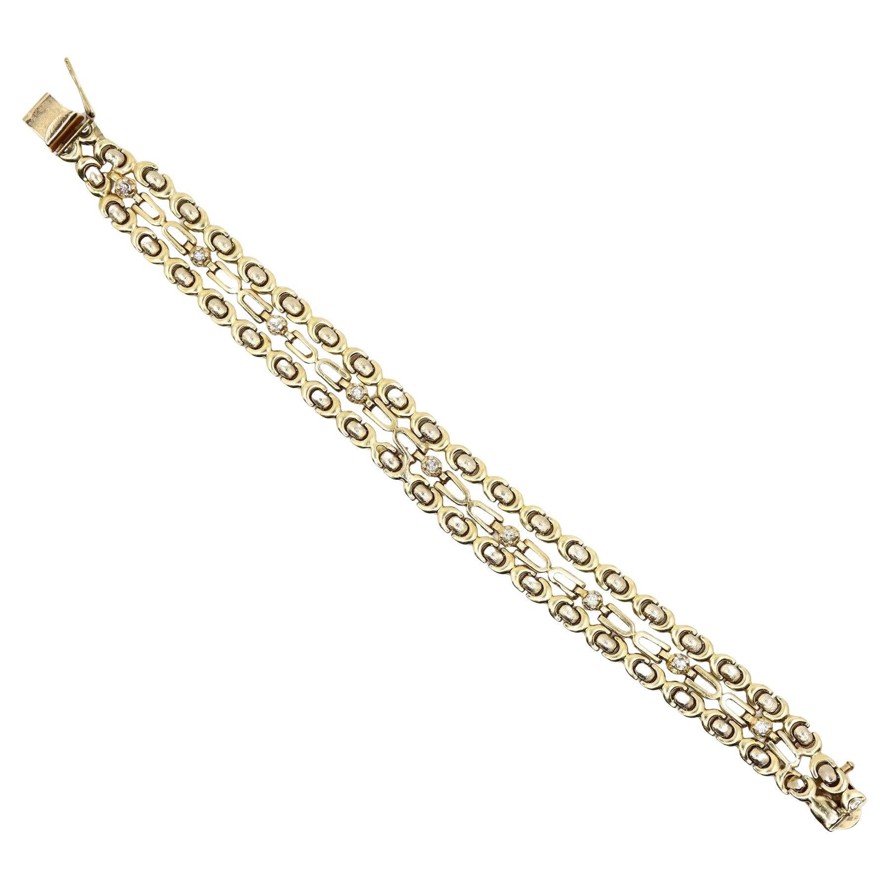 Pulsera de oro de 14 quilates con cadena de 3 diamantes en venta