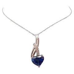 14k Gold 3,10ct Echter natürlicher Tansanit Herz-Anhänger mit Diamanten '#J672'
