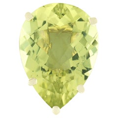 14K Gold 32ctw Huge Pear Yellowish-Green Lemon Quartz Solitaire Cocktail Ring