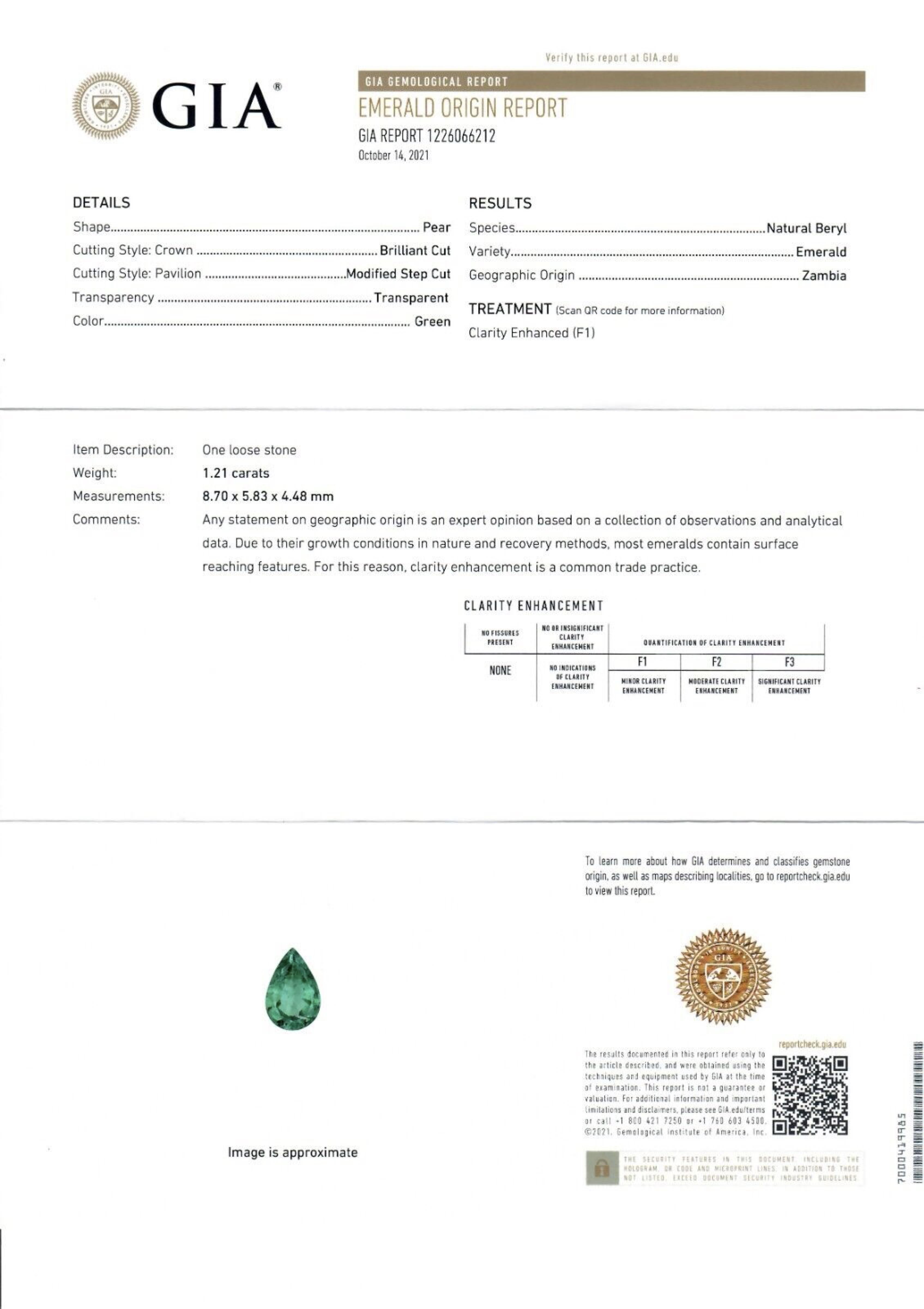 14k Gold 3.31ct GIA Pear Emerald Bezel Old European Diamond Drop Dangle Earrings For Sale 5