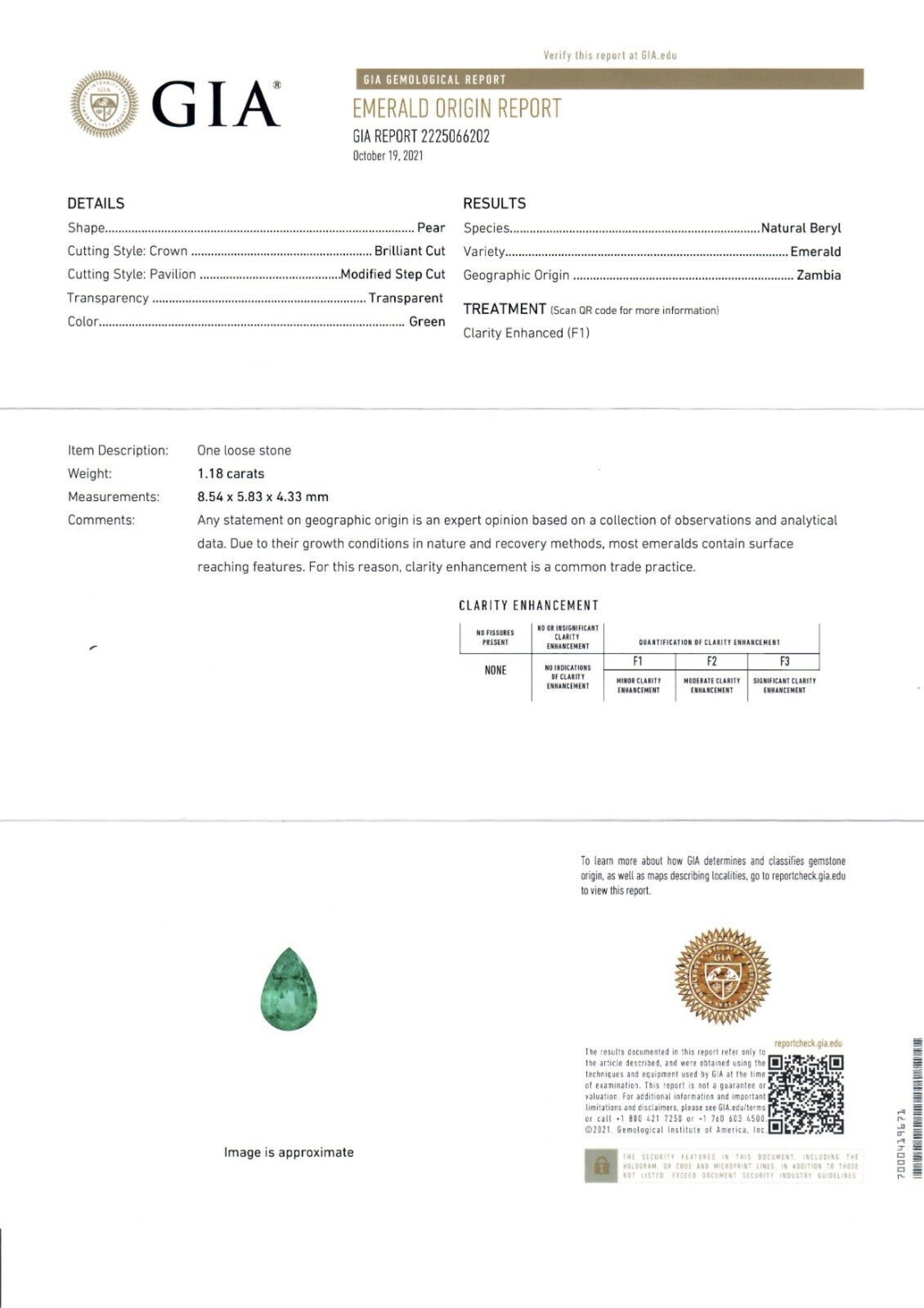 14k Gold 3.31ct GIA Pear Emerald Bezel Old European Diamond Drop Dangle Earrings For Sale 4
