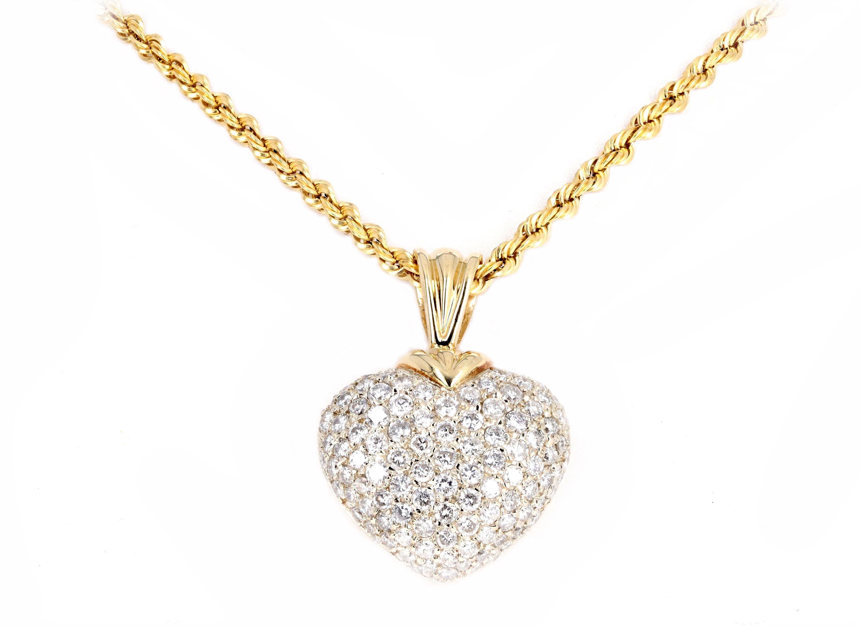 Era: Modern Estate

Composition: 14K Yellow Gold

Primary Stone: Round Brilliant Cut Diamonds

Total Carat Weight: Approximately 3.5 Carats

Color/Clarity: G-H / I1

Pendant Dimensions: 1.45'' L(including bail) / 1'' W

Necklace Length: 19