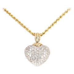 14K Gold 3.5 Carat Total Weight Round Brilliant Diamond Pave Heart Necklace