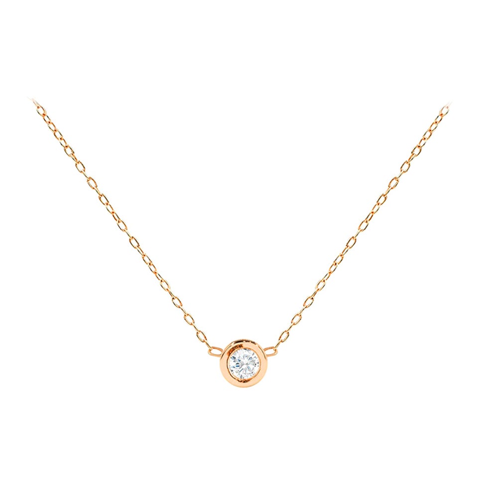 14k Gold 3,5 mm Diamant Solitär Halskette Diamant Solitär Lünette Fassung (Moderne) im Angebot