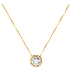 Collar Solitario de Diamantes de 3,5 mm en Oro de 14k Engaste de Bisel Solitario de Diamantes
