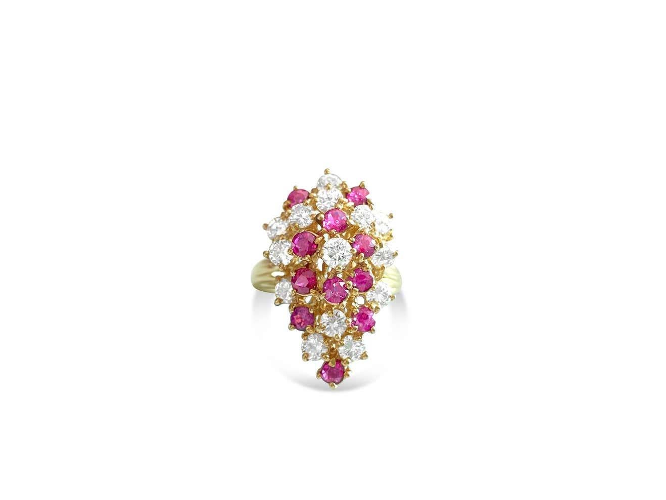 14k Gold, 3.50 Carat Diamond & Ruby Cocktail Ring In New Condition For Sale In Miami, FL