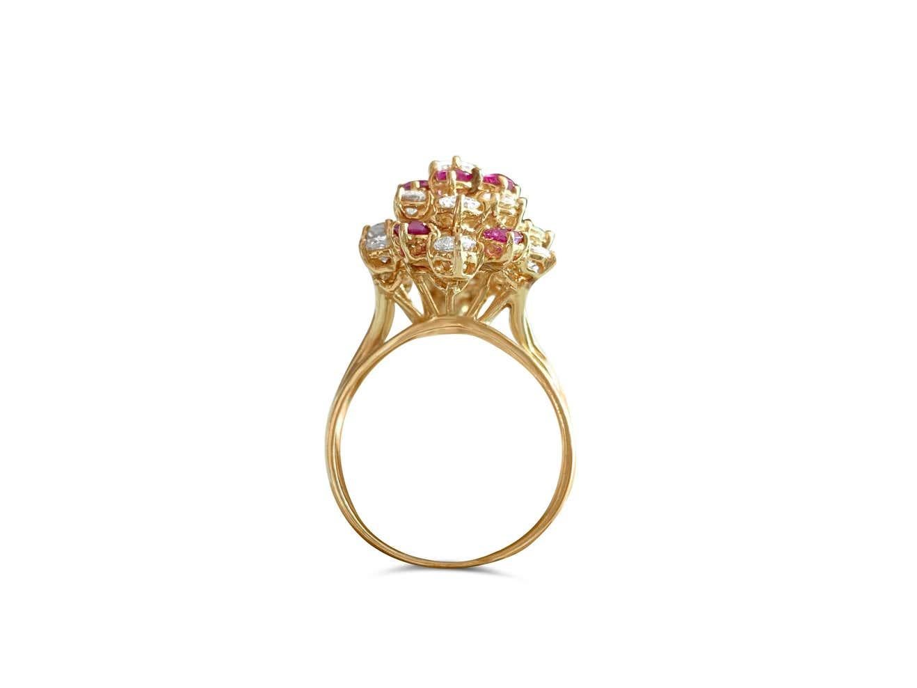 14k Gold, 3.50 Carat Diamond & Ruby Cocktail Ring For Sale 1