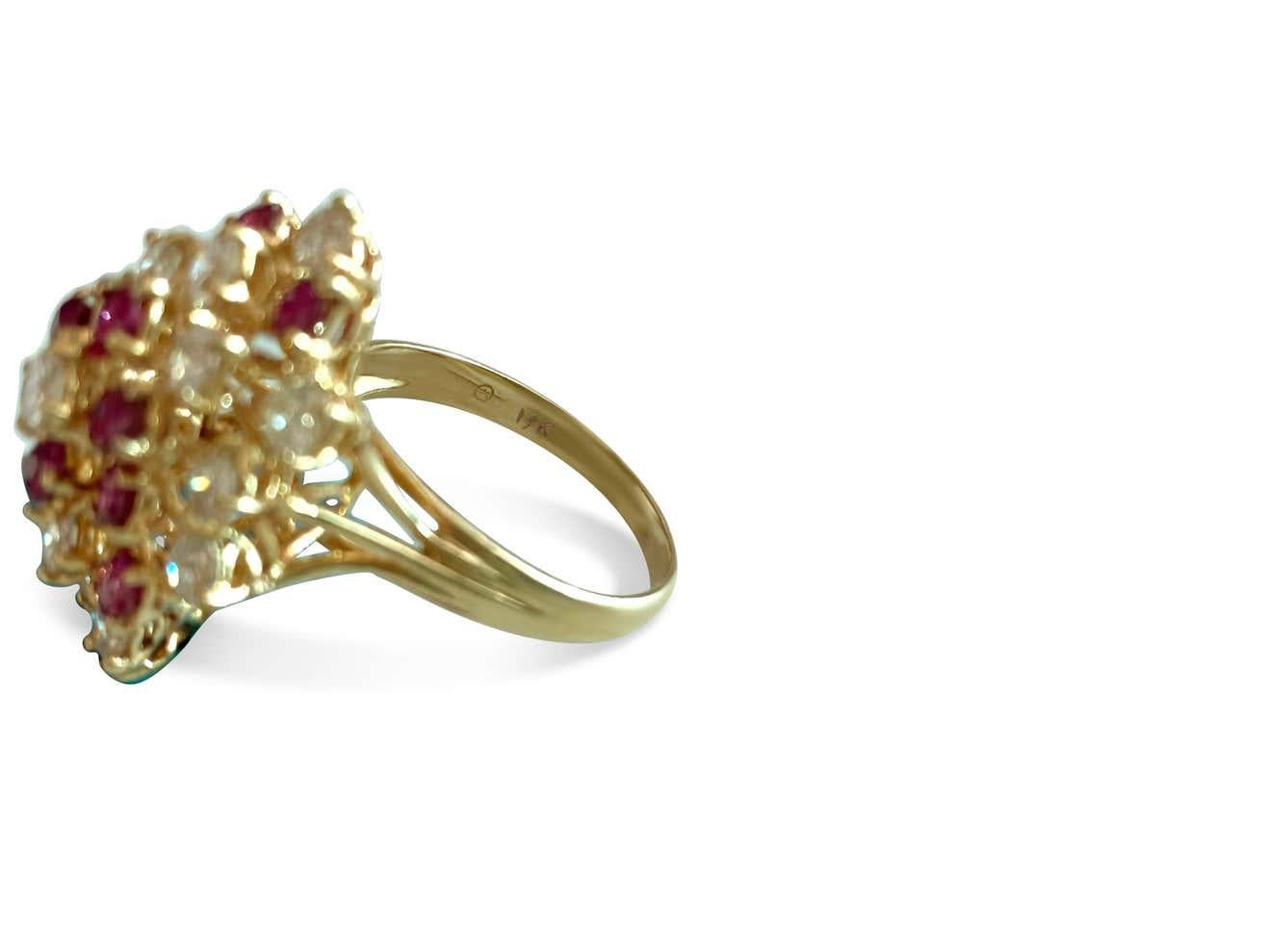 14k Gold, 3.50 Carat Diamond & Ruby Cocktail Ring For Sale 3