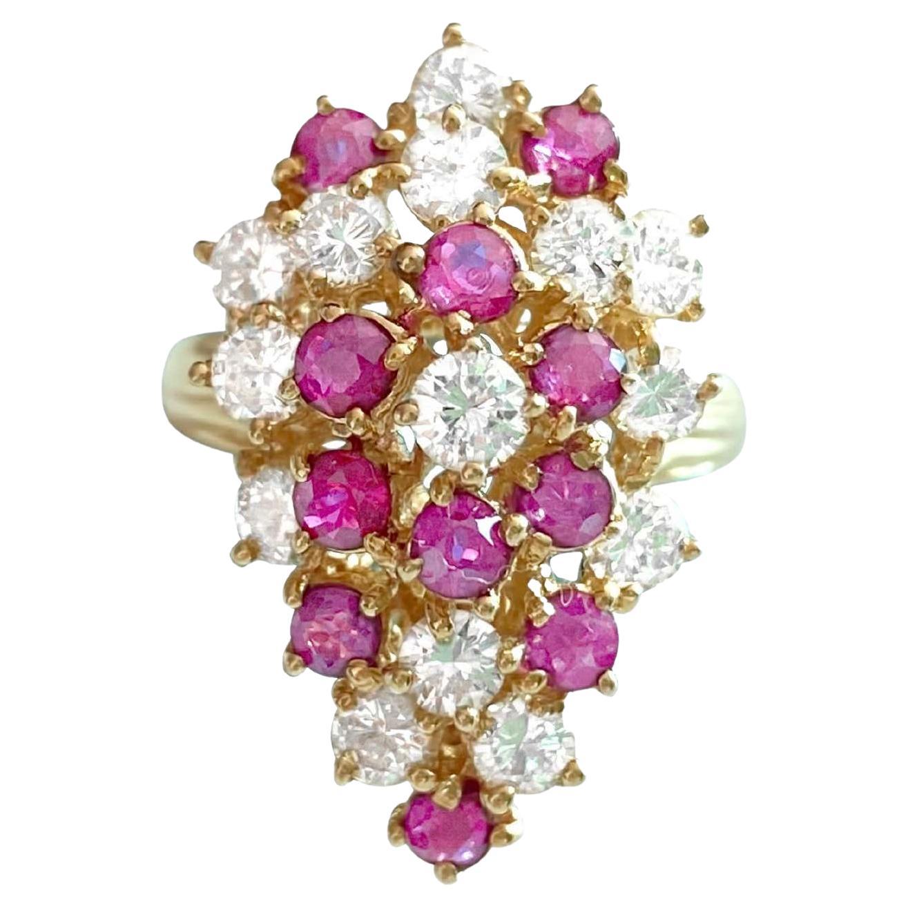 14k Gold, 3.50 Carat Diamond & Ruby Cocktail Ring For Sale